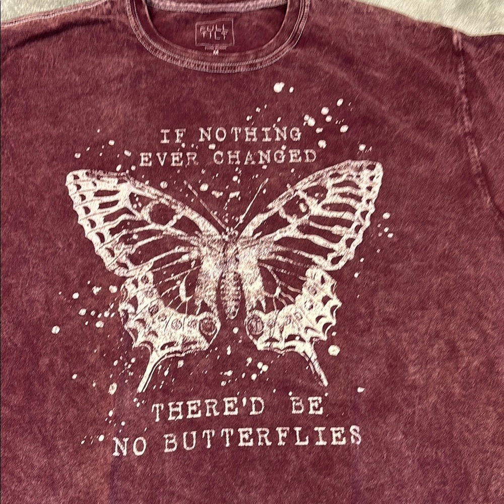 Maroon Tee with Butterfly Graphic